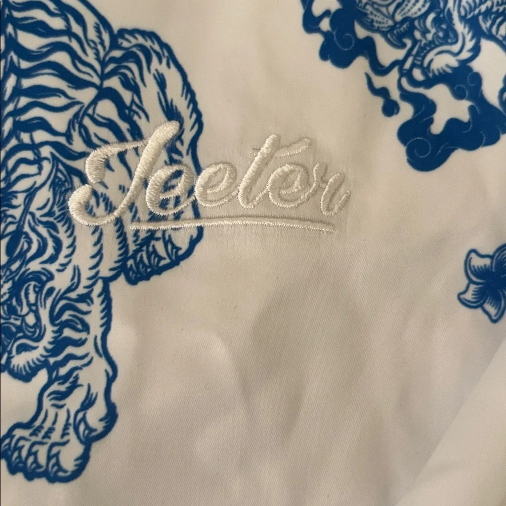 Blue and White Tiger Print Men's Jacket - Picture 7 of 10